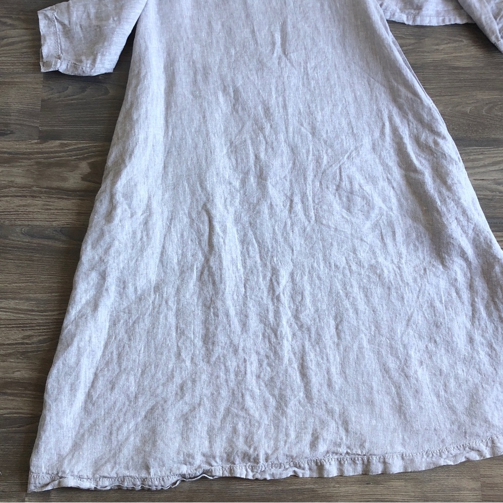 Muji Linen 3/4 Sleeve Pocket Dress Heathered Grey Medium Lagenlook Layering - Picture 3 of 16